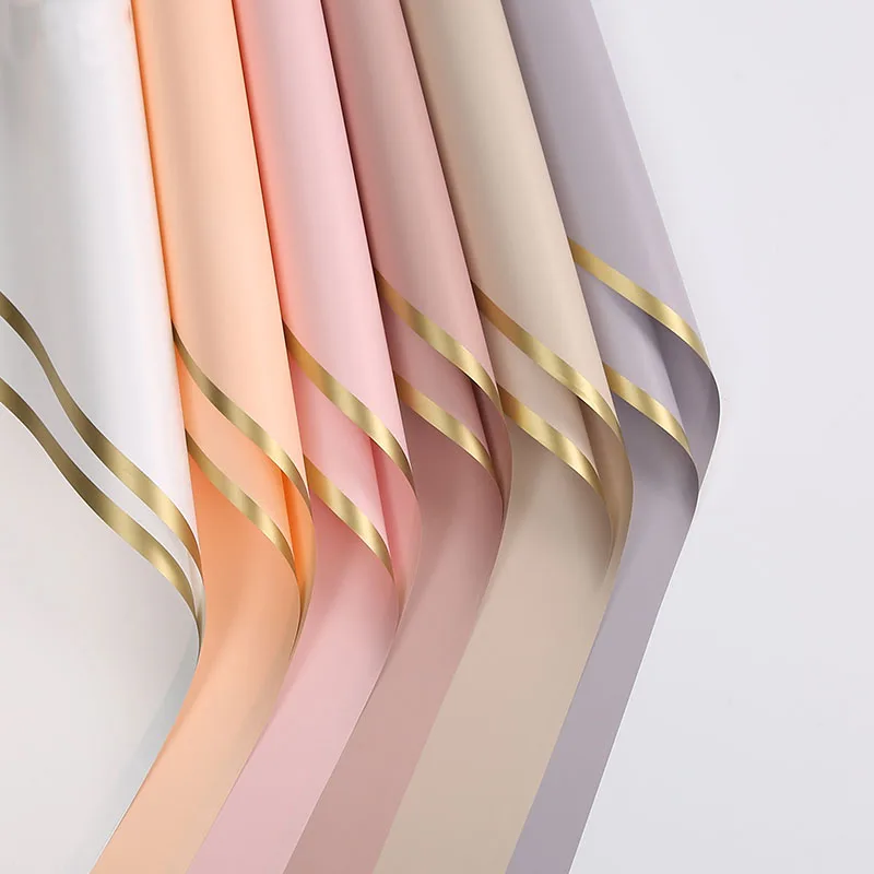 Цветочная упаковка полиэтиленовая пленка с золотой линией дуплексная бумажная