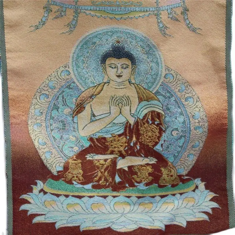 

Tibet Silk Satin Shakyamuni Amitabha Buddha Sakyamuni Thangka Painting Mural