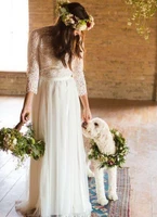lace long sleeve bohemian wedding dress beach tulle full length boho bridal gown custom made vestido de noiva