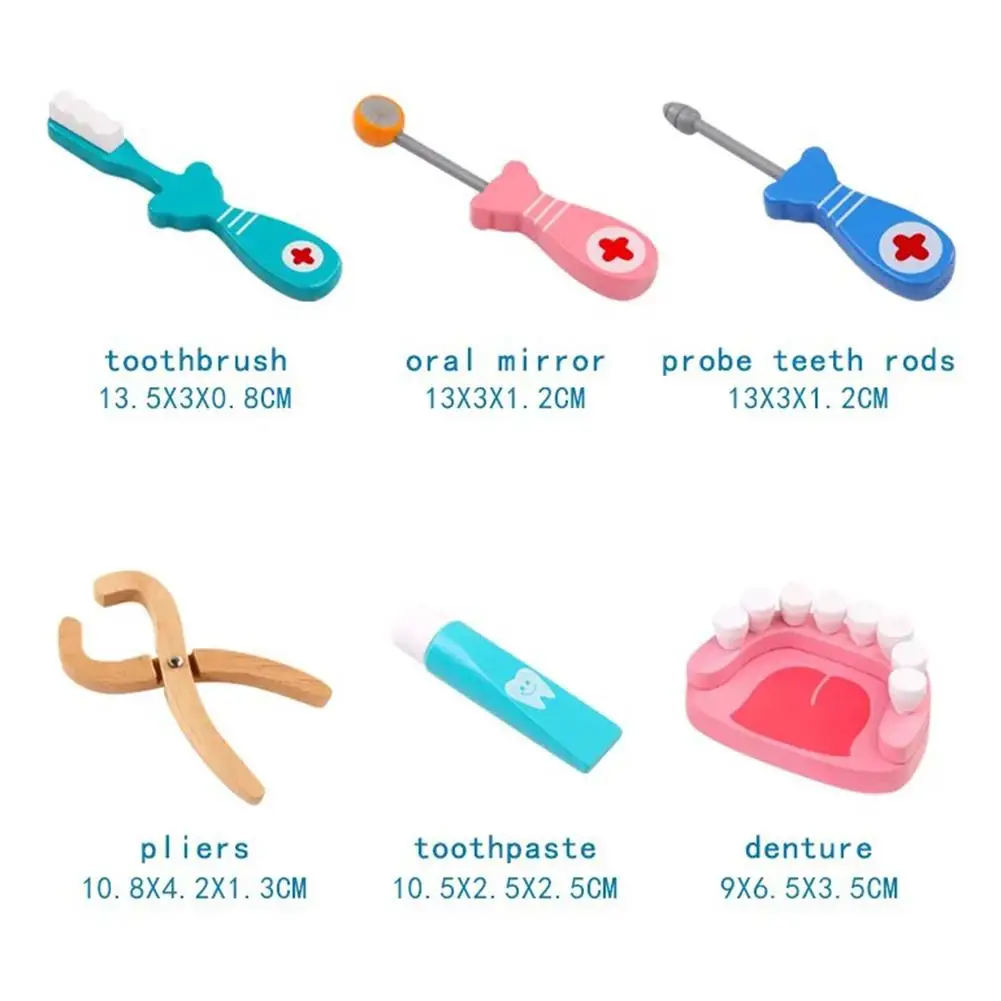 

Wooden Role Play Dentist Doctor Dental Teeth Model Tools Set Children Game Toy