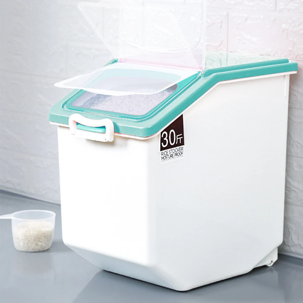 

Flip Cover Rice Storage Box Moisture-proof Kitchen Dry Food Container Case with Wheels Food Containers Kitchen Storage Bin