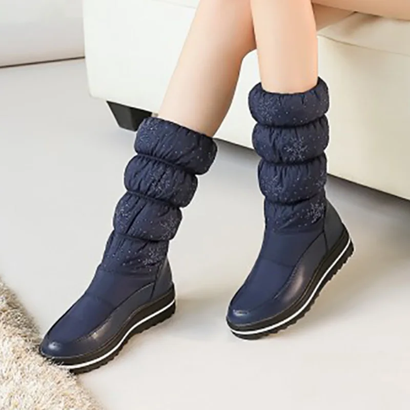 Сапоги до середины икры женские зимние сапоги хлопковые меховые женская обувь из