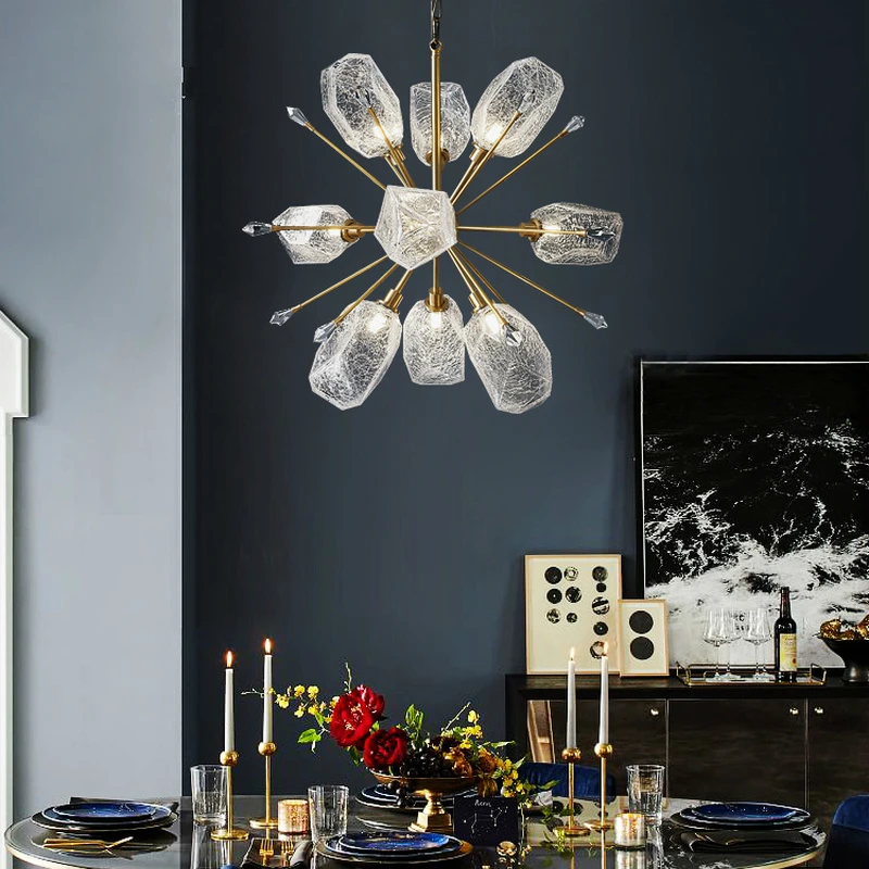 

Nordic Diamond LED Chandelier lighting K9 Crystal Copper luxury hanging lamp for living room bedroom home deco creative fixtures