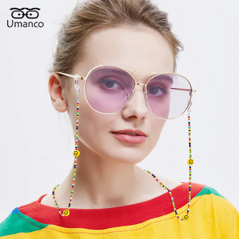 

Fashion Sunglasses Chains for Women Kids Girls Boho Smile Beads Chain Mask Glasses Chain Anti Slip Hang Neck Eyewear Lanyard