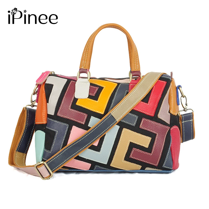 iPinee Women Handbag Fashion Multi-color Cow Leather High Quality Female Shoulder Bag Simple Casual Women Crossbody Bag