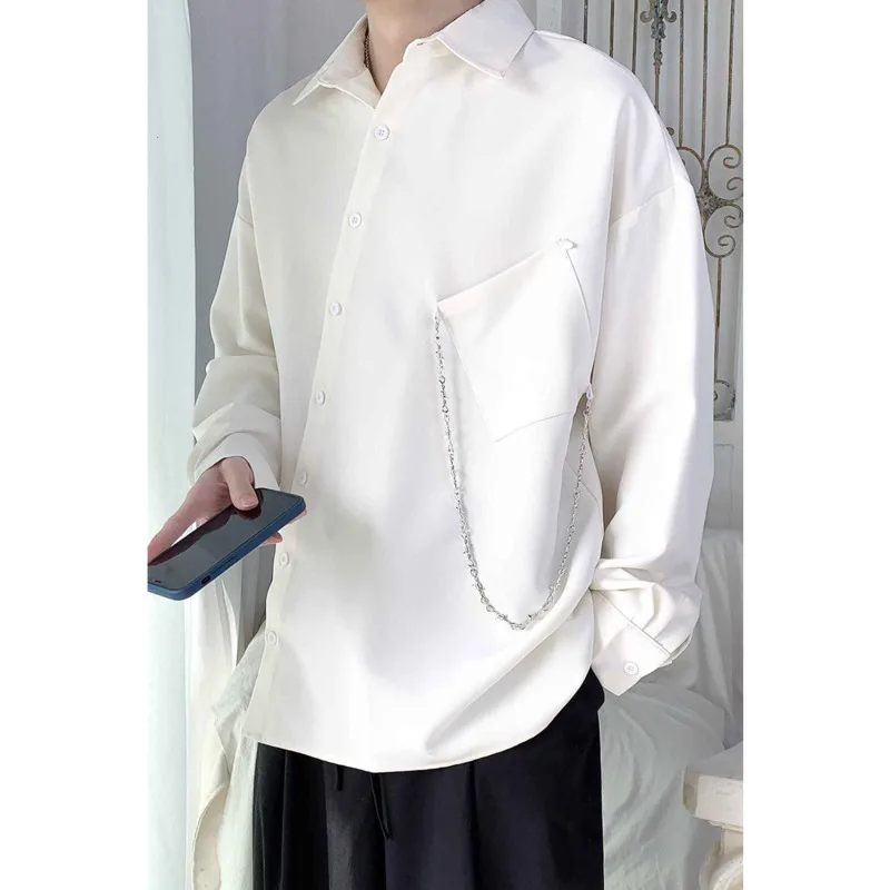 

Men's long-sleeved shirts 2021 spring autumn new solid color loose casual shirts personality campus youth men's clothing men