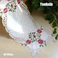 2022 satin pink embroidery bed table flag runner cloth cover dining lace tea tablecloth placemat party christmas wedding decor