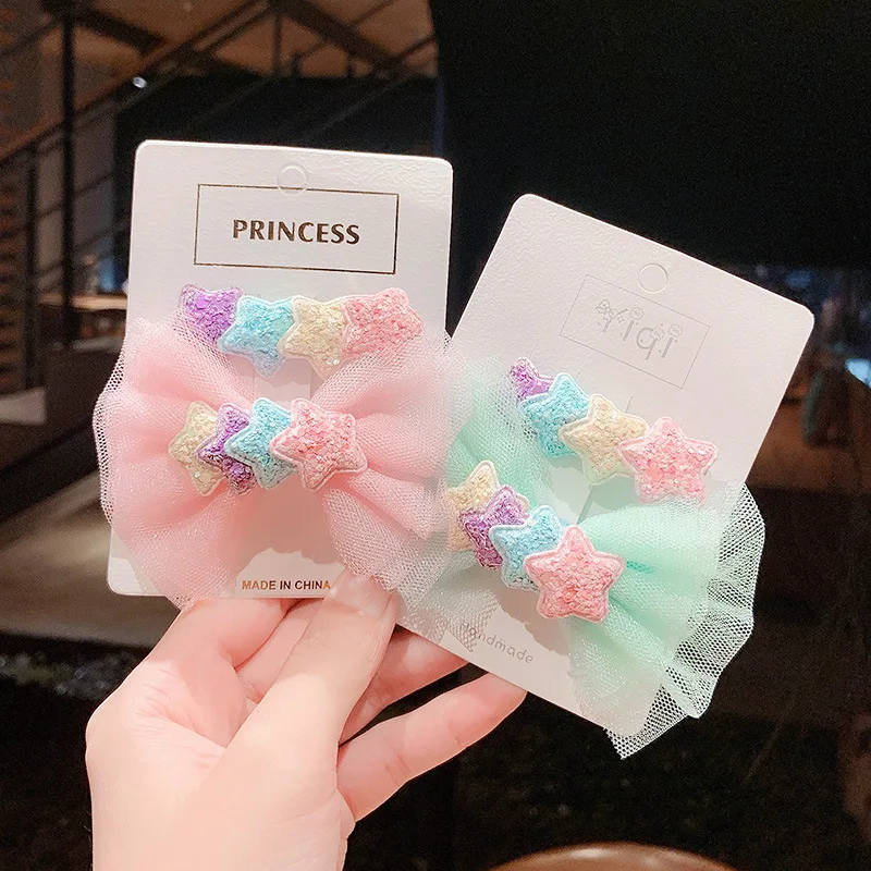 

Korean Clip Children's Star Hair Clip Big Bow Girl's Headdress Flower Cute Princess Headdress Net Red Hair Mori Hair Accessories