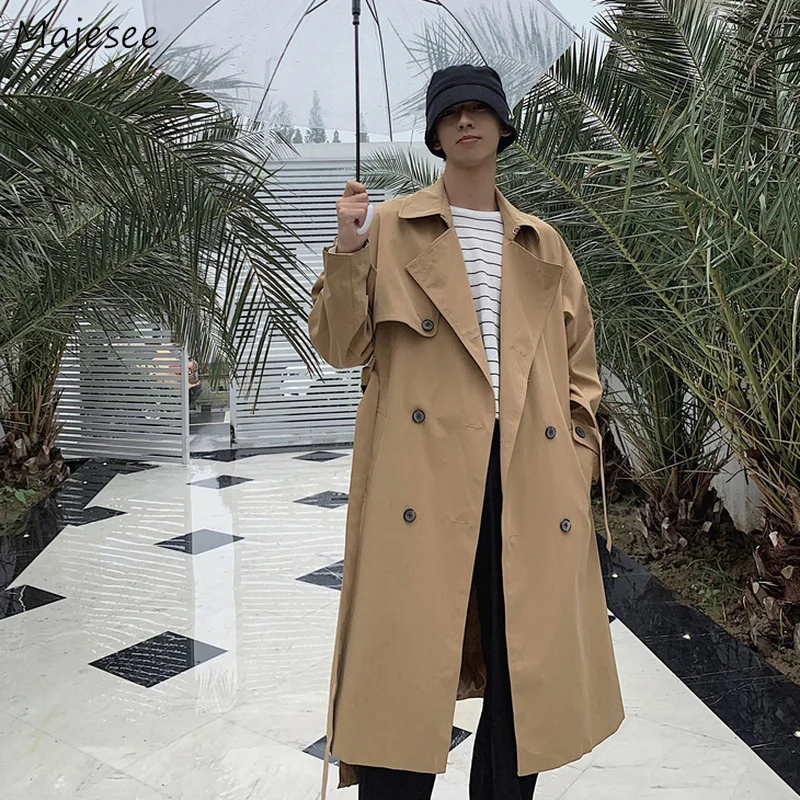 Men Khaki Trench Double Breasted Belt Long Windbreaker Male Handsome Autumn Winter Thicken Overcoat England Style Punk Coats New | Мужская