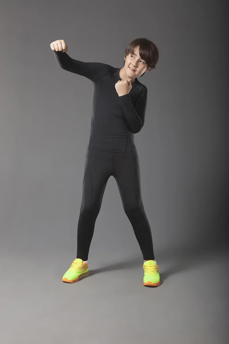 kids black sets Fysupotsu спортивная одежда термобелье для мужчин мальчиков термобелье компрессионная рубашка Леггинсы кальсоны для мужчин спортивные костюмы - Цвет: kids black sets