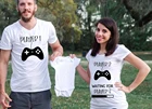 Забавные пара Беременность футболки на праздник в честь рождения ребенка; Беременность объявление футболки для пары плеер 1 плейер 2Гб Wahtching для плеер 3