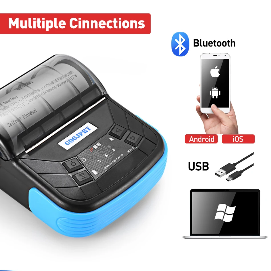 Мини bluetooth термопринтер MTP-3 80 мм портативный беспроводной для чеков подходит Android