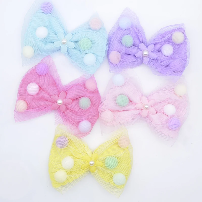 

5Pcs 100*80mm Mesh Bow Tie Applique for DIY Baby Headwear Hair Clips Decor Clothes Hat Sewing Supplies Accessories Patches