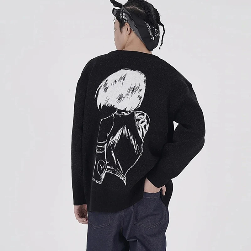 

Men Solid Color Sweater Funny Girly Embroidery O-Neck Pullover Sweaters Men Loose Casual High Street Fashion Autumn Streetwear