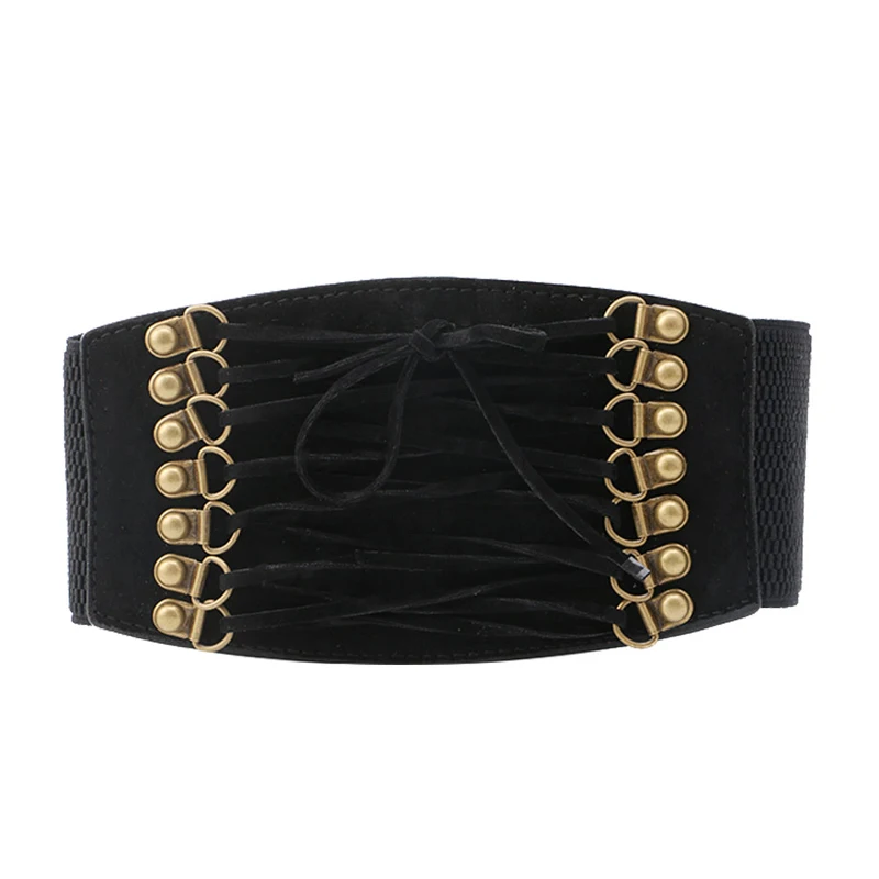 

Women Elastic Buckle Wide/Tassel Waistband Retro Lady Corset Stretch Waist Belt