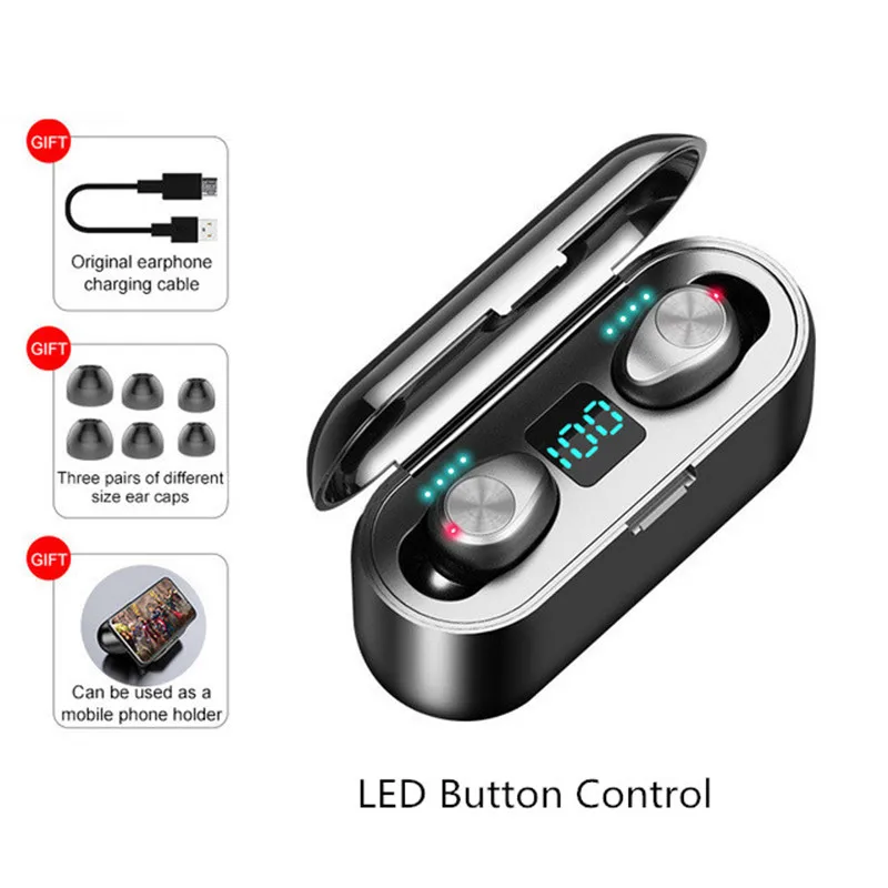 F9 TWS V5.0 беспроводные наушники Bluetooth Спортивная гарнитура светодиодный дисплей