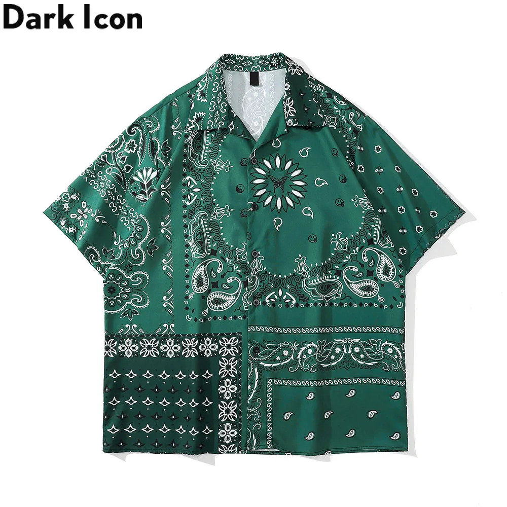 Dark Icon Green Bandana Hawaiian Shirt Men Summer Thin Material Men's Shirts Male Top