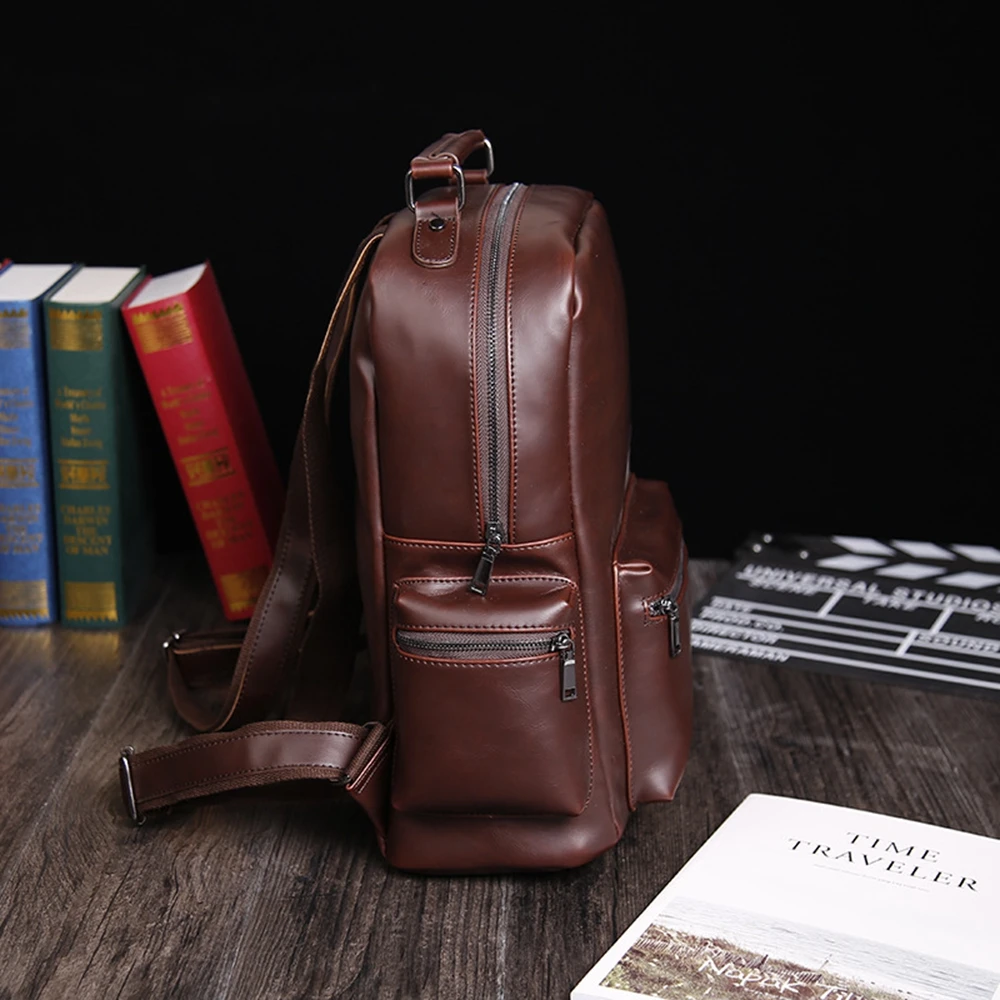 Men's/women's PU leather backpack 14.1 inch notebook vintage college travel bag large capacity for macbook air | Электроника