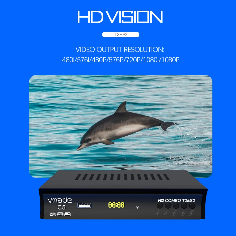 Цифровой спутниковый ТВ приемник Vmade DVB T2 S2 комбинированный с USB WIFI Поддержка