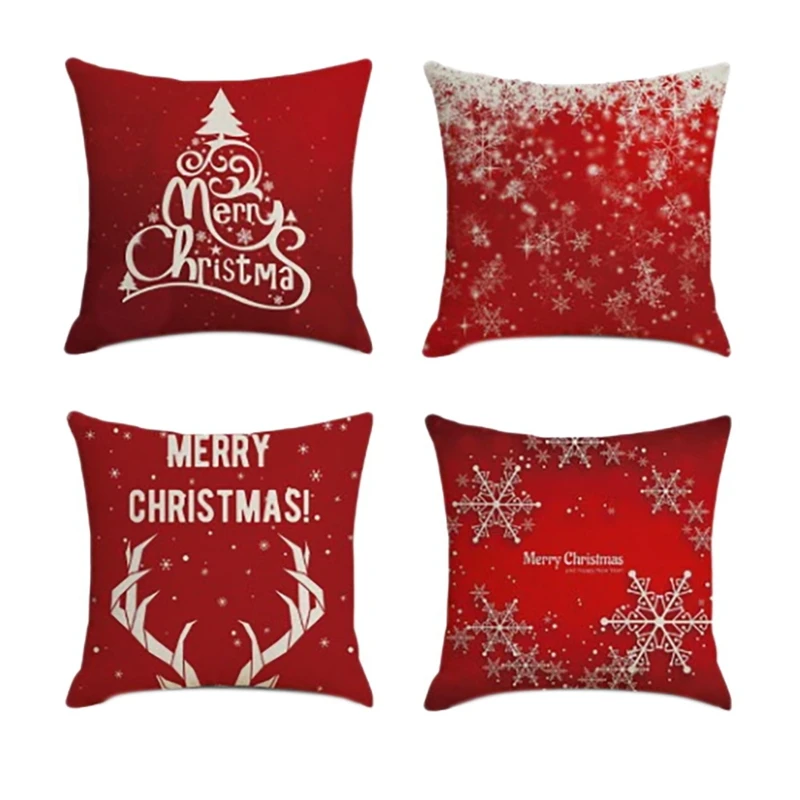 

Christmas Square Pillowcase Home Decor Linen Pillow Cases Cushion Covers For Sofa Car Happiness Pattern Gift 45X45cm