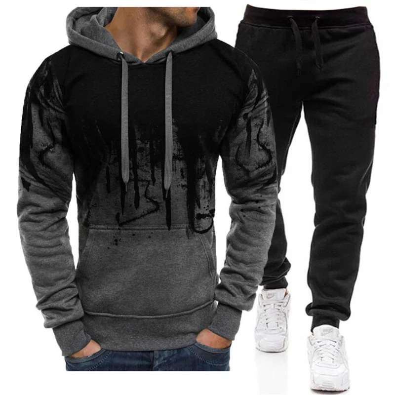 Men Vogue Hoodies Suits Fleece Two Piece Tops And Pants Casual Hooded Pullover Sports Clothing Large Size 4XL