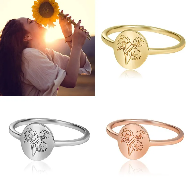 

2021 New Fashion Women Vintage Flower Carving Round Ring Women Simple Geometric Party Ring Jewerly Birthday Gifts