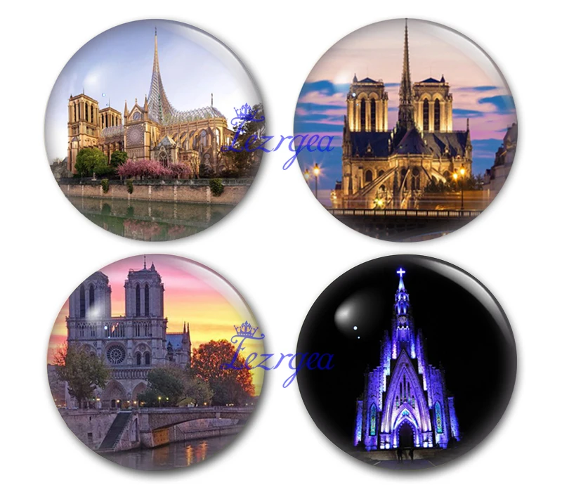 

Notre Dame De Paris Church Paris Travel Round Photo Glass Cabochon Demo Flat Back Making Findings