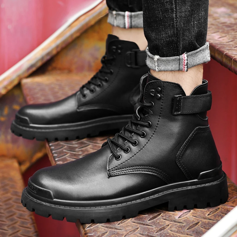 

Классические мужские кожаные ботинки, модные тактические военные армейские мужские ботильоны, новинка, большой размер, высокие повседневн...