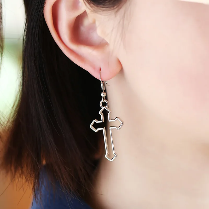 Простые металлические полые серьги-капли с крестиком для женщин уличные поп