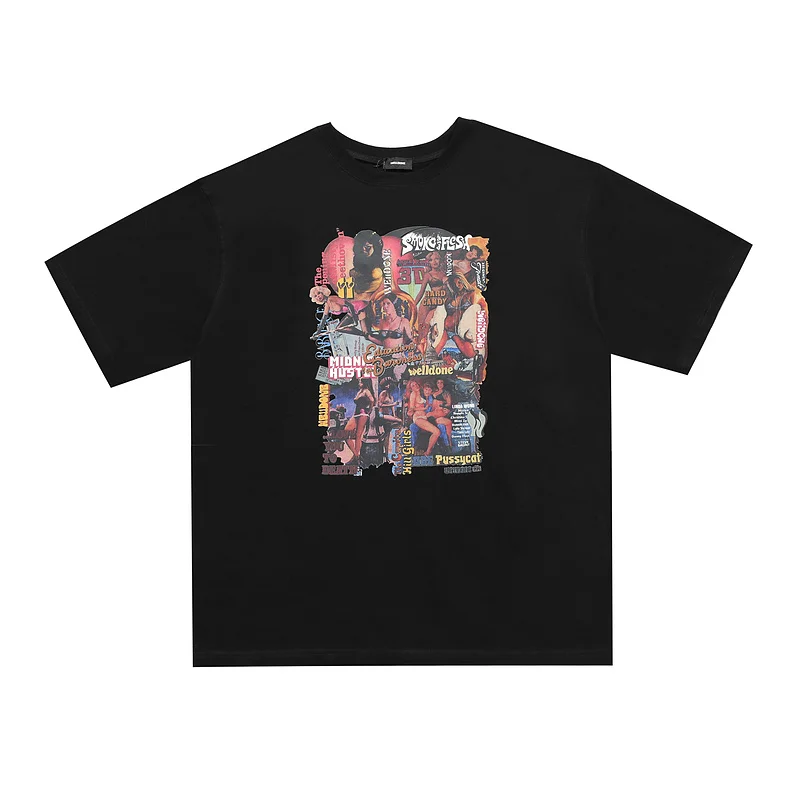 

2020 High Quality We11done Oil Painting Girl Print T-shirt Men Women Couple 100% Cotton Tee High Street Oversize T Shirt