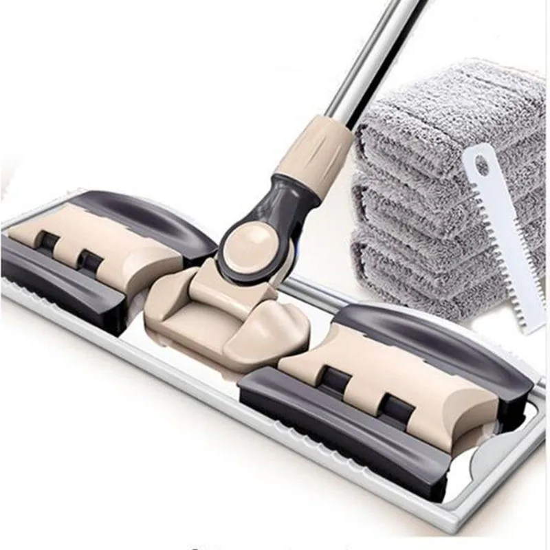 NEW Household Flat Mop Floor Cleaning Mops Bucket Magic Dust Easy Microfiber Broom Rotating Mopping Oil Adsorption Total 4 Rags