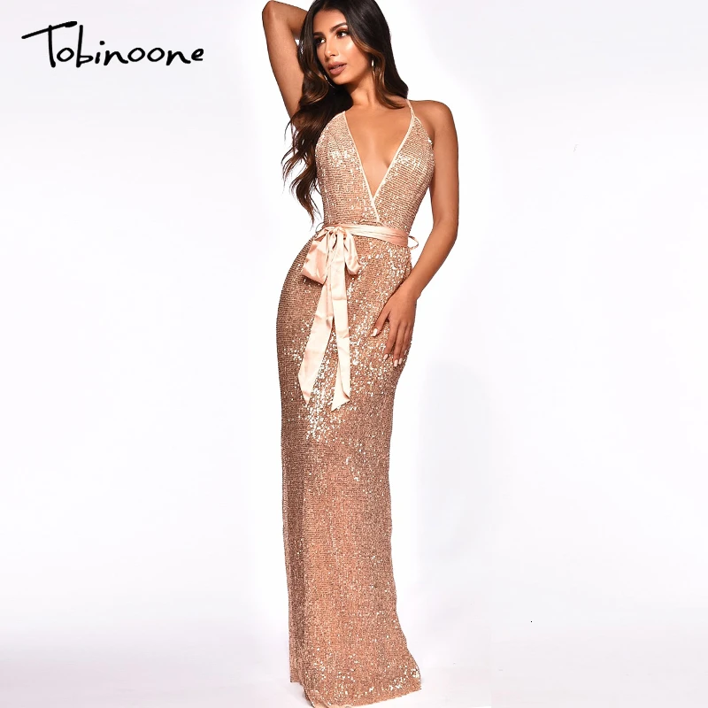 Фото Женское вечернее платье макси Tobinoone с V-образным вырезом элегантное Сетчатое без