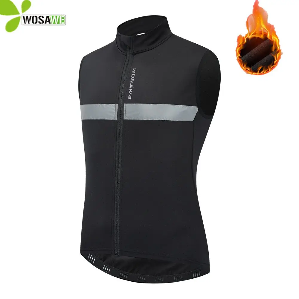 

WOSAWE Warm Fleece Men Sleeveless Cycling Jackets Thermal MTB Bike Vest Jersey Reflective Windcoat Winter Bicycle Windbreaker