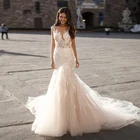 Женское свадебное платье с юбкой-годе, кружевное вечернее платье с цветочной аппликацией, свадебное платье по индивидуальному заказу