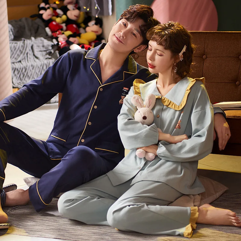 

SLPBELY Couple Pajamas Set Homewear Spring Cute Pyjamas Women and Men pajamas Long Sleeve Sleepwear Family Lounge Homesuit