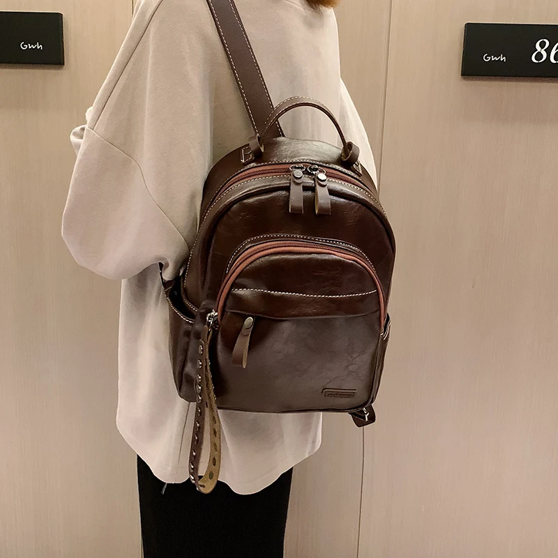 Женский модный кожаный рюкзак в консервативном стиле винтажный школьный сумка