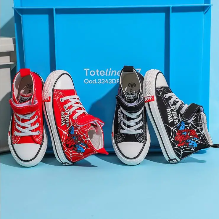 Холщовые кроссовки с высоким верхом и мультяшным человеком-пауком для мальчиков