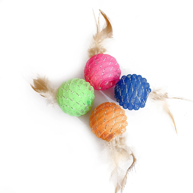 MESNUG 4 шт. перо Дразнилка для кошки мяч колокольчики нетоксичные легкие яркие