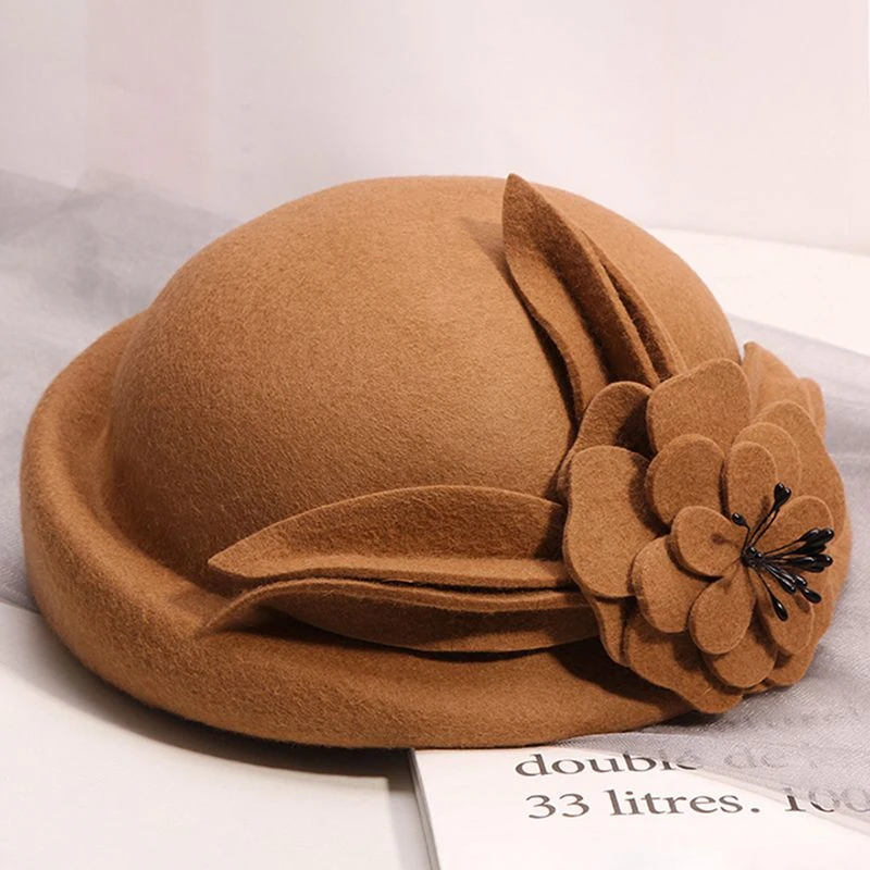 100% Wool Felt Berets Women Autumn And Winter Party Gauze Flower Formal Hat Banquet Grace Woolen Hats | Аксессуары для одежды
