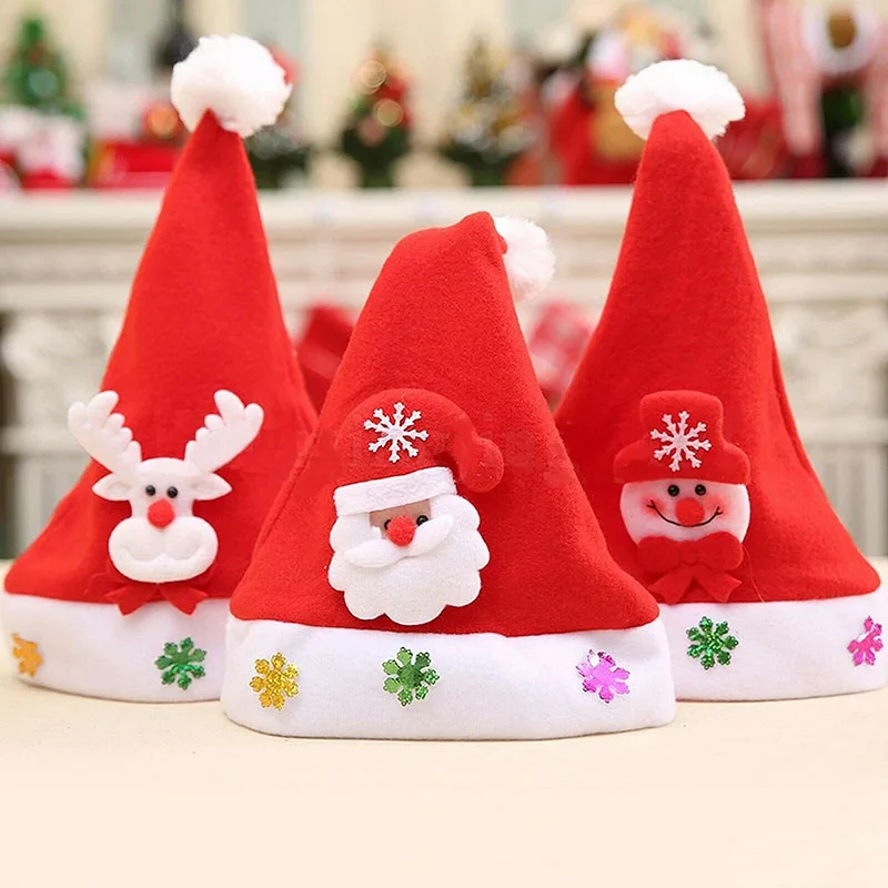 

2Pcs Christmas Hats Santa Claus Hat Snowman Elk Xmas Hat for Adult Kid New Year Festive Holiday Party Supplies Gift Decoration
