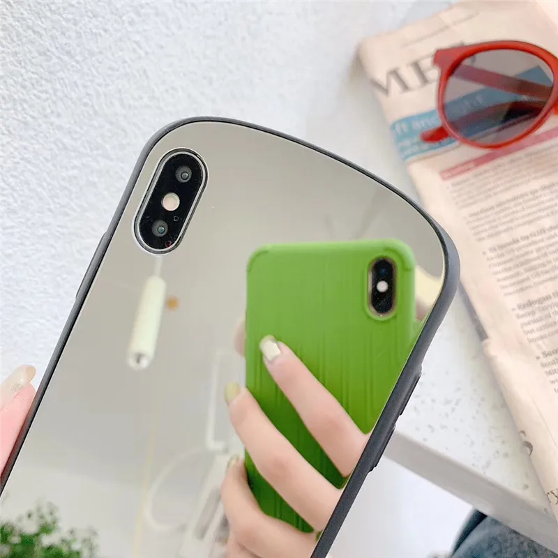 Девушка макияж зеркало квадратный чехол для телефона для iPhone 11 Pro Max XR XS Max 7 8 6S Plus чехол мягкий TPU Сторона+ PC полный корпус чехол для телефона