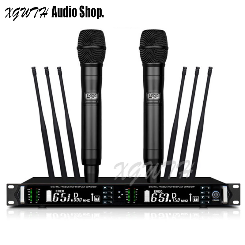 저렴한 XGWTH UR4D Beta87 듀얼 채널 디지털 무선 마이크 수신기 시스템 UHF 트루 다이버시티 핸드 헬드 헤드셋 마이크