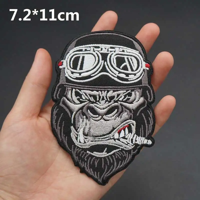 

SMOKING Orangutan Embroidery Punk Biker Patch With Iron On Backing Sewing Clothes Badge High Quality For Jacket T-shirt