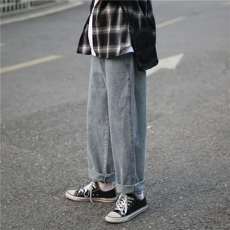 

Jeans Men's Solid Oversize New Style Straight Denim Pants Male Female Autumn Long Wide Leg Casual Jeans Soft Chic Denim Trousers