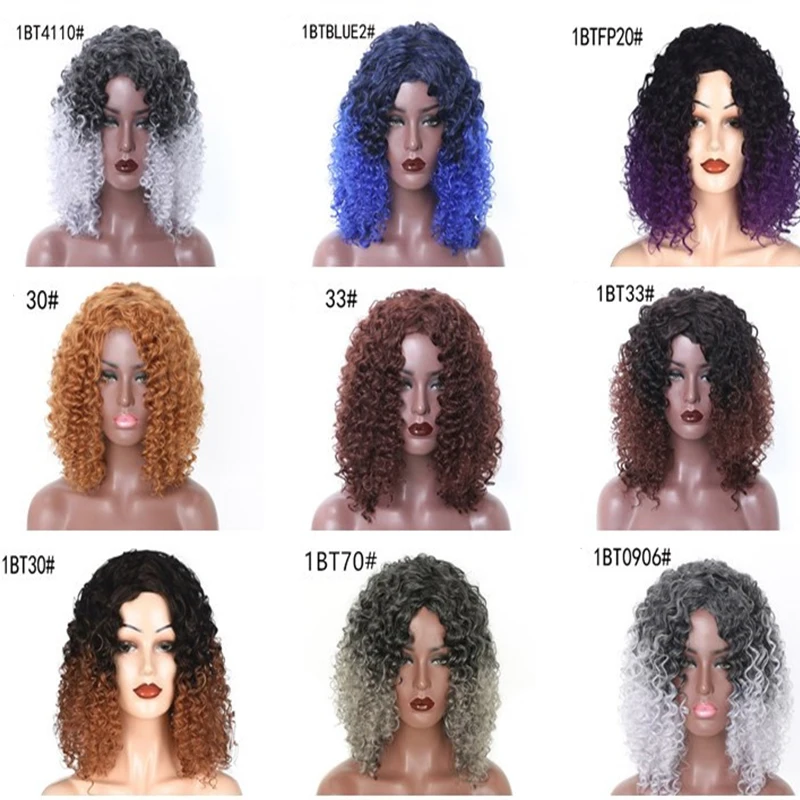

Afro Kinky Curly Wig Middle Part 16inch Short Bob Wigs for Black Women Natural Synthetic Female Fake Hair Cosplay Afro Curls Wig