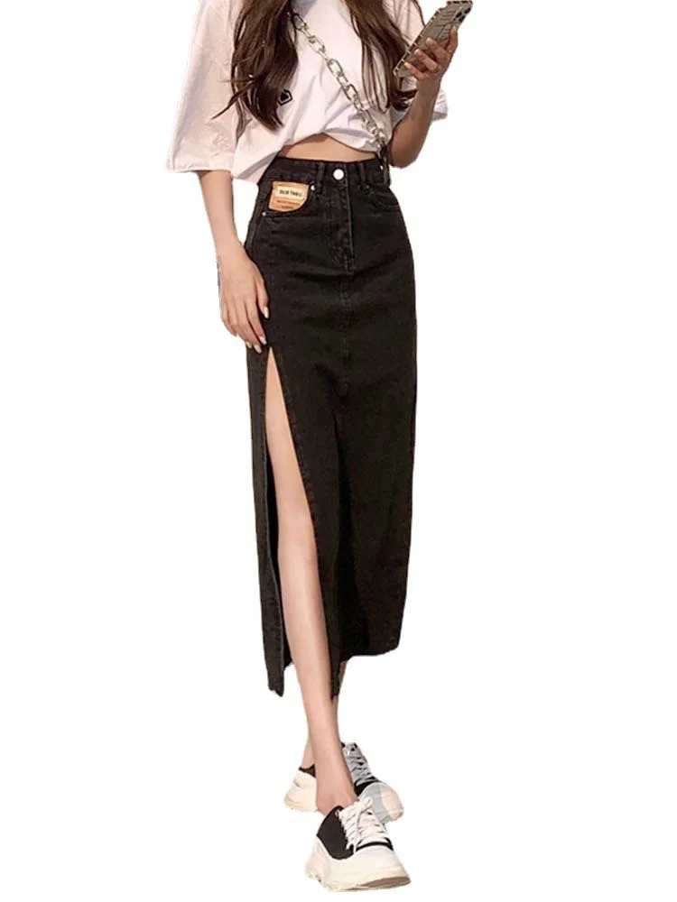 

Side Split Denim Skirt For Women In Summer 2021.