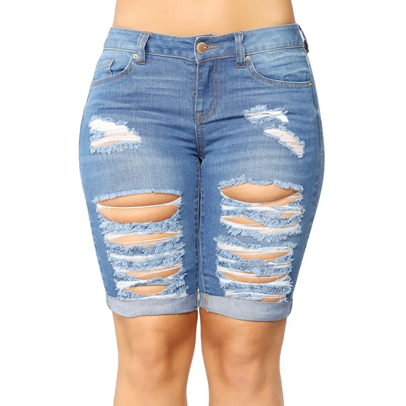

Ripped Short Jeans 2021 Summer Women Sexy Hollow Out Butt Lift High Waisted Tassel Denim Shorts Woman Skinny Knee Length Shorts