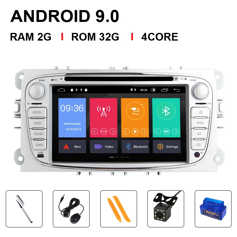 4 Core 32ROM OBD Cam 8 ядерный 4 г ram ips DSP Android 9 автомобильный Радио мультимедиа для Ford Focus 2 3 mk2 Mondeo 4 Kuga Fiesta Transit подключения S-MAX C-MAX OBD2 - Цвет: 4 Core 32ROM OBD Cam