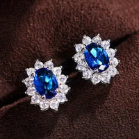 huitan fashion sunflower shape stud earrings women brilliant oval cubic zirconia luxury female party jewelry earring top quality