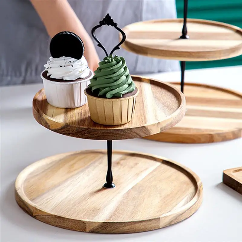 

Double Layer Pastry Tray Display Plate Dessert Tower Wedding Party Fruit Tray Stand Cupcake Storage Snack Wooden Home Serving